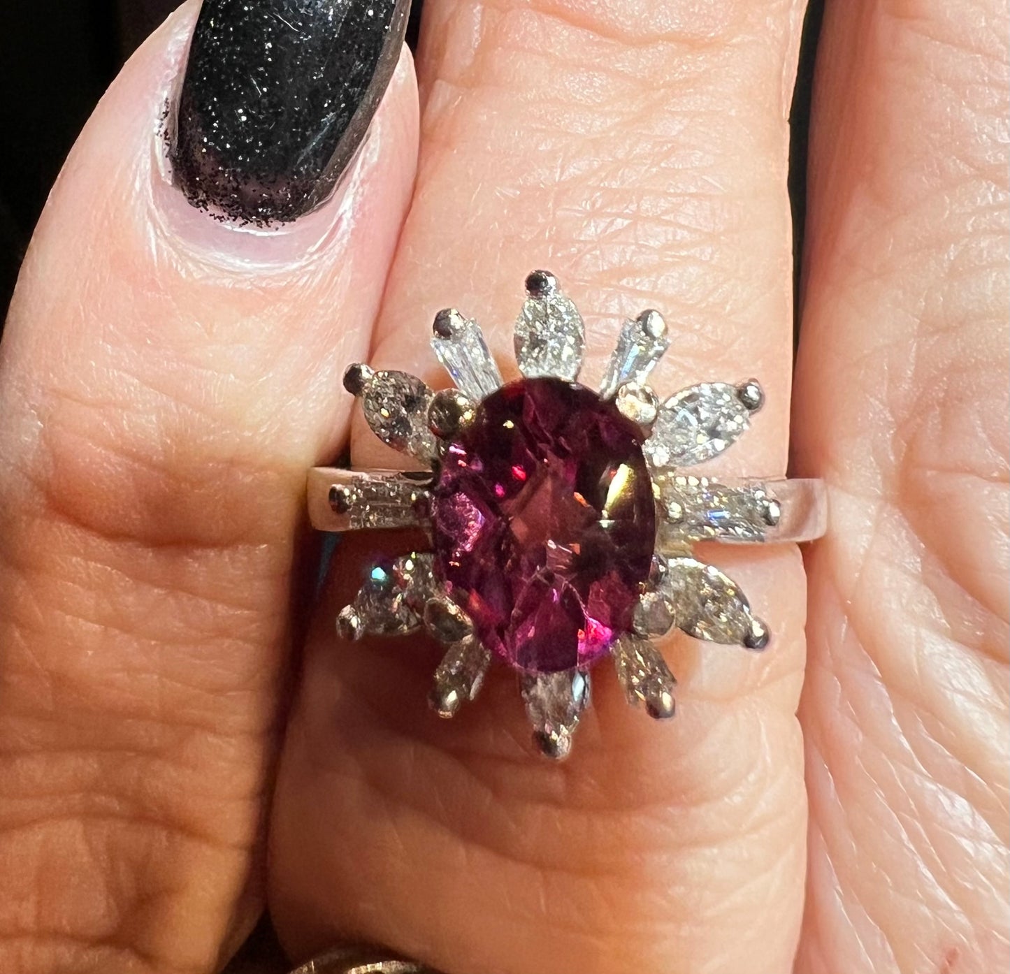 14K White Gold Pink Tourmaline and Diamond Ring